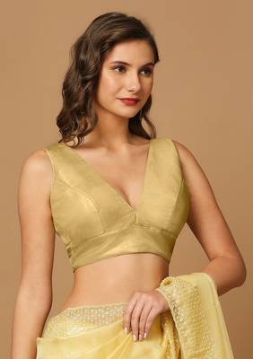 SALWAR STUDIO Women's Yellow Solid Saree Blouse 3