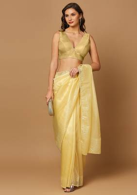 SALWAR STUDIO Women's Yellow Solid Saree Blouse 6
