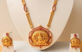 Beautiful Goldplated Ruby Designer Lakshmi Necklace Set 1