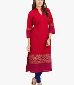 Light maroon printed cotton long kurtis
