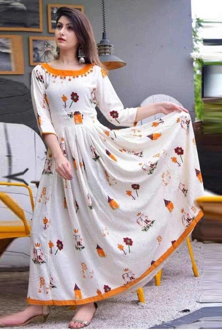 White printed crepe stitched kurtis