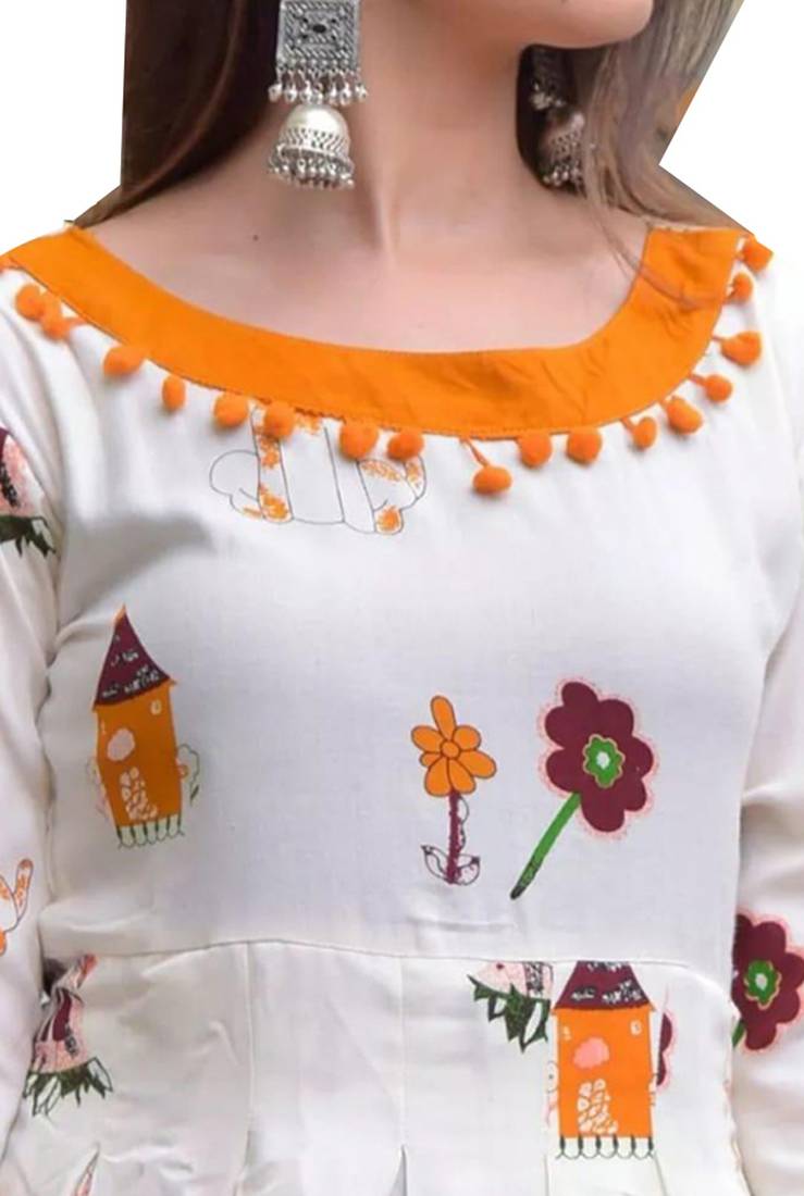 White printed crepe stitched kurtis