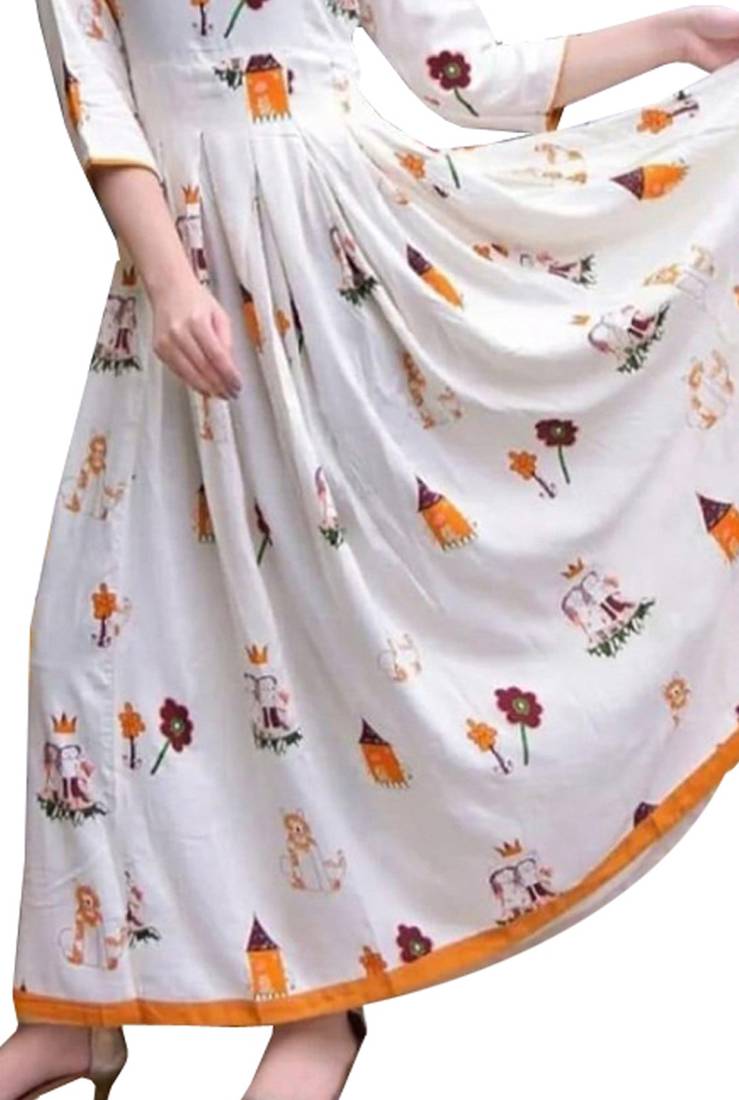 White printed crepe stitched kurtis