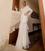 Nancy ivory feather ruffle saree