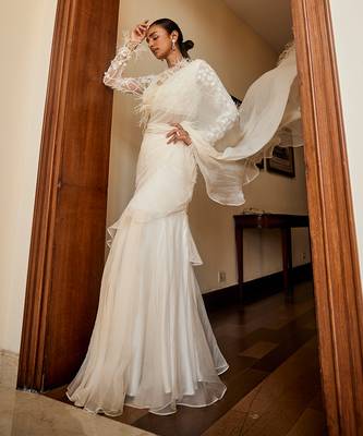 Nancy ivory feather ruffle saree 2