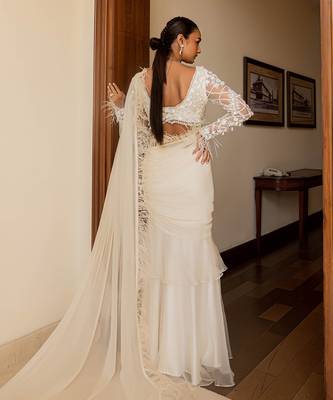 Nancy ivory feather ruffle saree 4