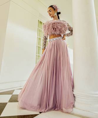 Ambre Lilac Feather Blouse & Skirt Set 1