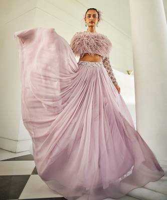 Ambre Lilac Feather Blouse & Skirt Set 2