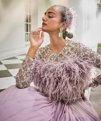 Ambre Lilac Feather Blouse & Skirt Set 4