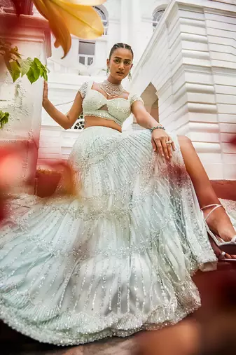 Chanel Aqua green lehenga set