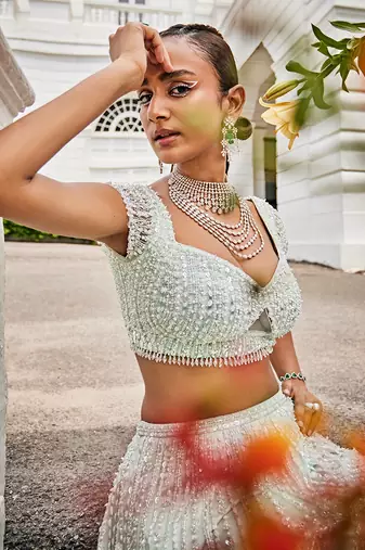 Chanel Aqua green lehenga set