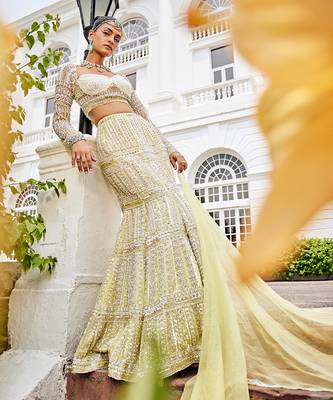 Florentine Yellow Mermaid Style Lehenga Set 1