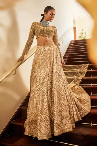 Sara Glamour Gold Lehenga Set