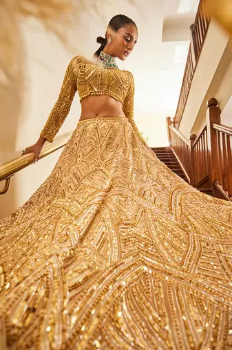Sara Glamour Gold Lehenga Set
