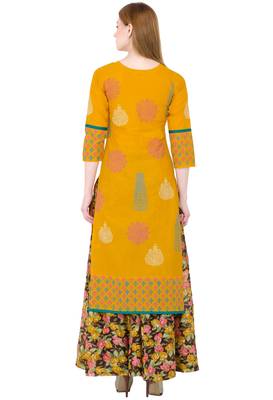 Mustard printed cotton long kurtis 5