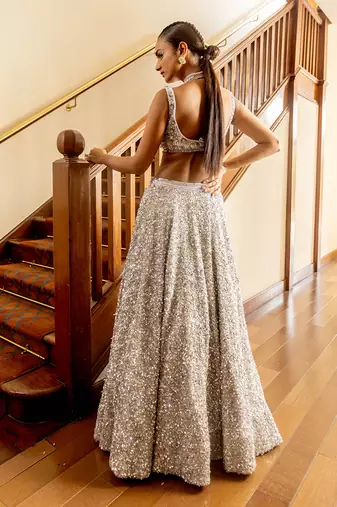 Ava Silver Sparkle Grey Lehenga Set