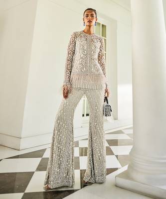 Aline snowbelt grey kurta, jacket & sharara set 1
