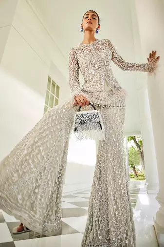 Aline snowbelt grey kurta, jacket & sharara set