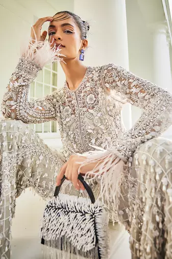 Aline snowbelt grey kurta, jacket & sharara set