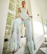 Blue Satin Sequin Palazzo Set