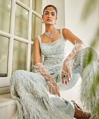 Blue Satin Sequin Palazzo Set 2