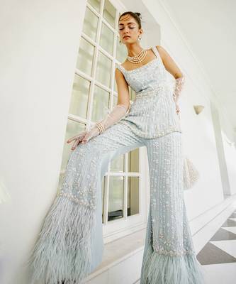 Blue Satin Sequin Palazzo Set 3