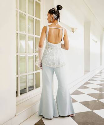 Blue Satin Sequin Palazzo Set 5