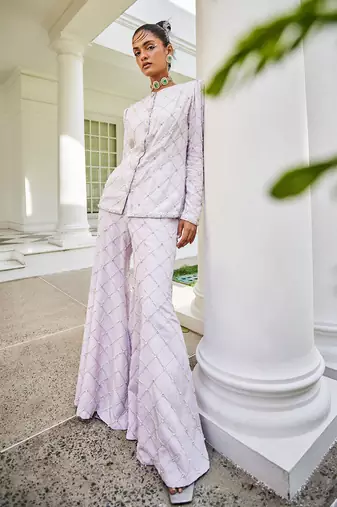 Eléonore lavender embroidered jacket with palazzo