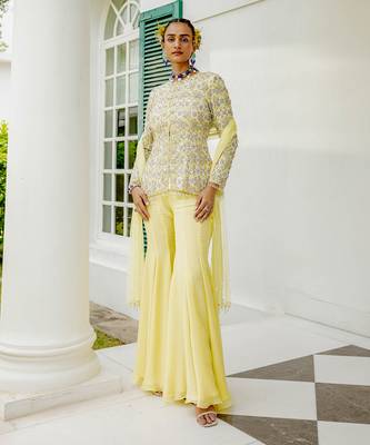 Annabelle yellow embroidered jacket & sharara set 1