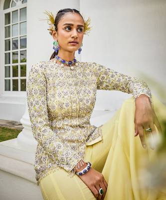 Annabelle yellow embroidered jacket & sharara set 2