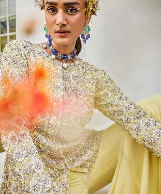Annabelle yellow embroidered jacket & sharara set 3