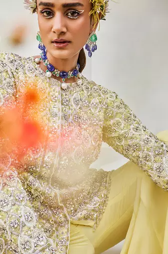 Annabelle yellow embroidered jacket & sharara set
