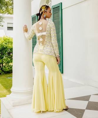 Annabelle yellow embroidered jacket & sharara set 4