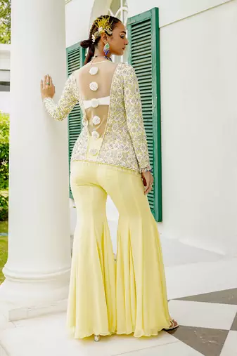 Annabelle yellow embroidered jacket & sharara set