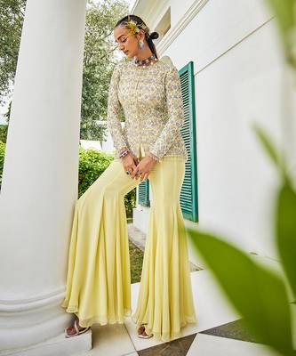 Annabelle yellow embroidered jacket & sharara set 5