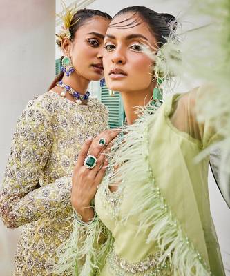 Sylvie butterfly green feather jacket jumpsuit 2