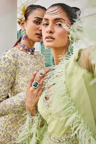 Sylvie butterfly green feather jacket jumpsuit