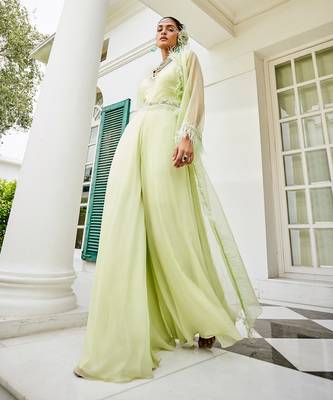 Sylvie butterfly green feather jacket jumpsuit 3