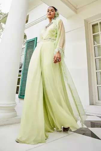 Sylvie butterfly green feather jacket jumpsuit