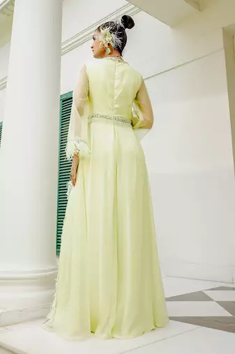 Sylvie butterfly green feather jacket jumpsuit