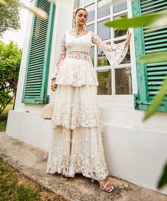 Marlène ivory peplum & layered sharara set 1