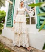 Marlène ivory peplum & layered sharara set