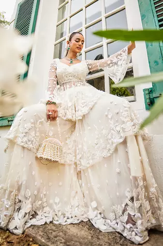 Marlène ivory peplum & layered sharara set