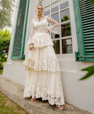 Marlène ivory peplum & layered sharara set 3