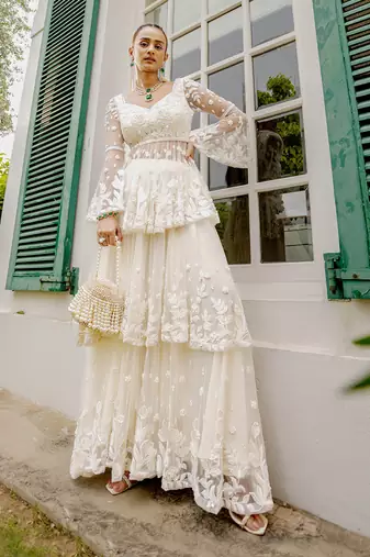Marlène ivory peplum & layered sharara set