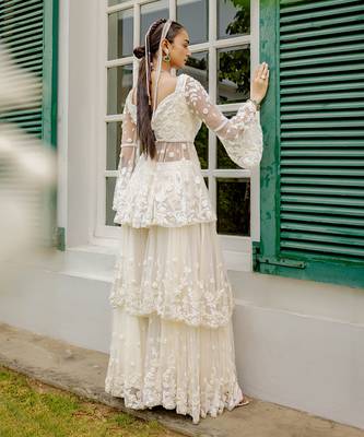 Marlène ivory peplum & layered sharara set 4