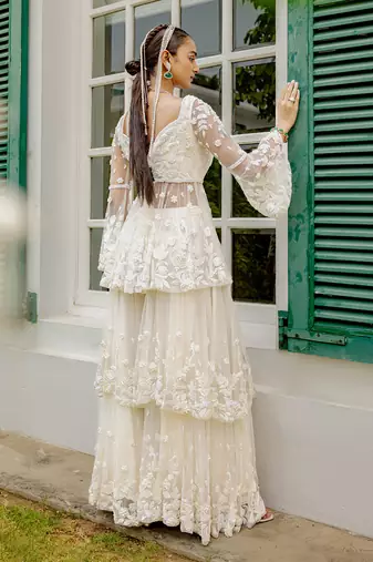 Marlène ivory peplum & layered sharara set
