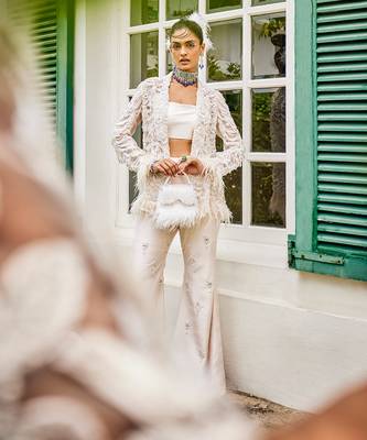 Blanche lily white feather pant set 2