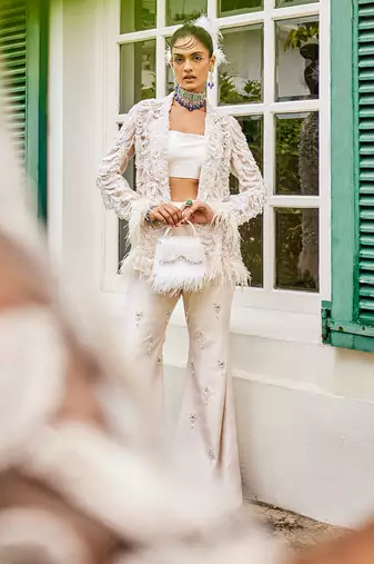 Blanche lily white feather pant set