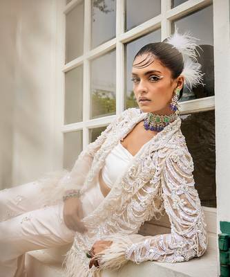 Blanche lily white feather pant set 4